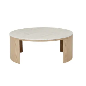 Oberon Crescent Marble Coffee Table - Matt White Marble - Natural Ash by GlobeWest, a Coffee Table for sale on Style Sourcebook