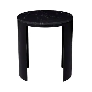 Oberon Crescent Marble Side Table - Matt Black Marble  - Matt Dark Oak by GlobeWest, a Side Table for sale on Style Sourcebook