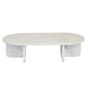 Amara Curve Oval Coffee Table - Matt White Marble by GlobeWest, a Coffee Table for sale on Style Sourcebook