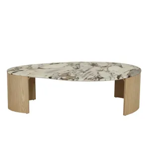 Oberon Curve Marble Coffee Table - Matt Ocean Marble - Natural Ash by GlobeWest, a Coffee Table for sale on Style Sourcebook