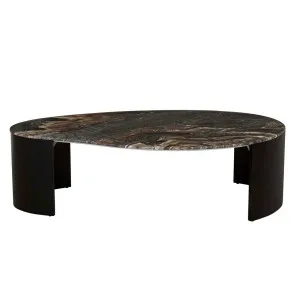 Oberon Curve Marble Coffee Table - Matt Storm Marble - Matt Dark Oak by GlobeWest, a Coffee Table for sale on Style Sourcebook