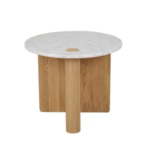 Natadora Pivot Marble Side Table - White Marble - Light Oak by Natadora, a Side Table for sale on Style Sourcebook