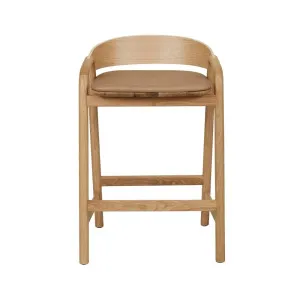 Tolv Inlay Upholstered Barstool - Pecan Leather - Light Oak by Sketch, a Bar Stools for sale on Style Sourcebook