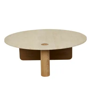 Natadora Pivot Marble Coffee Table - Natural Travertine - Light Oak by Natadora, a Coffee Table for sale on Style Sourcebook