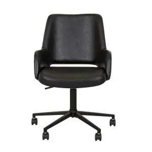 Quentin Office Chair - Vintage Matt Black PU - Black Metal by GlobeWest, a Chairs for sale on Style Sourcebook