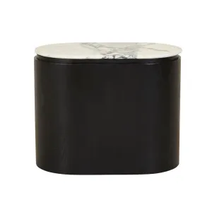 Pluto Oval Marble Side Table - Matt Ocean Marble - Black Oak by GlobeWest, a Side Table for sale on Style Sourcebook