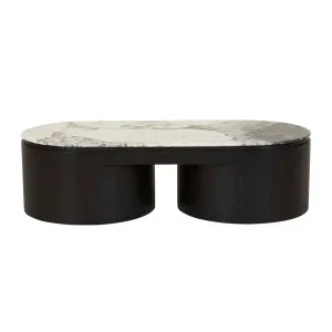 Pluto Oval Coffee Table - Matt Ocean Marble - Black Oak by GlobeWest, a Coffee Table for sale on Style Sourcebook