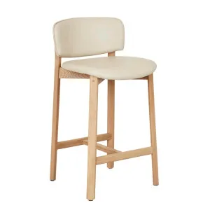 Sketch Pinta Upholstered Barstool - Limestone Leather - Light Oak by Sketch, a Bar Stools for sale on Style Sourcebook