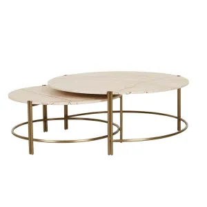 Atlas Twin Nest Coffee Table - Matt Brown Vein Marble - Brushed Gold by GlobeWest, a Coffee Table for sale on Style Sourcebook