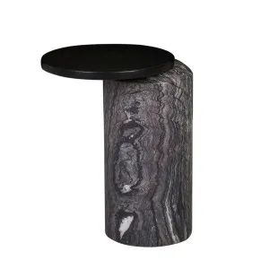 Pablo Marble Side Table - Matt Dark Oak - Natural Storm Marble by GlobeWest, a Side Table for sale on Style Sourcebook