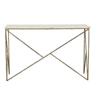 Celeste Allure Console - Crema Beige Marble - Antique Brass by GlobeWest, a Console Table for sale on Style Sourcebook