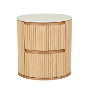 Benjamin Ripple Marble Round Bedside - Matt White Marble - Natural Ash by GlobeWest, a Bedside Tables for sale on Style Sourcebook