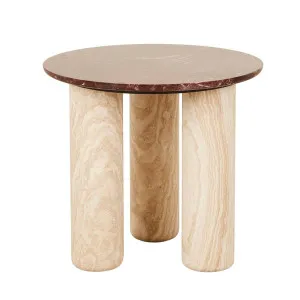 Atlas Orbit Side Table - Rouge Marble - Natural Travertine by GlobeWest, a Side Table for sale on Style Sourcebook