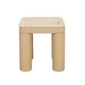 Frankie Marble Side Table - Matt Brown Vein Marble - Gloss Camel by GlobeWest, a Side Table for sale on Style Sourcebook