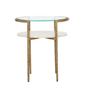 Ophelia Pointe Oval Side Table - Silk Grey - Antique Brass by GlobeWest, a Bedside Tables for sale on Style Sourcebook