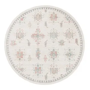 Pebblebrook Cream and Pink Traditional Round Rug by Miss Amara, a Persian Rugs for sale on Style Sourcebook