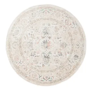 Caribou Cream and Pink Traditional Round Rug by Miss Amara, a Persian Rugs for sale on Style Sourcebook