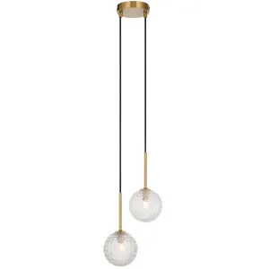 Telbix Gaston Antique Gold 2 Light Pendant Light Clear Prism by Telbix, a Pendant Lighting for sale on Style Sourcebook