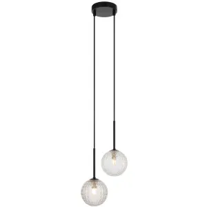 Telbix Gaston Black 2 Light Pendant Light Clear Prism by Telbix, a Pendant Lighting for sale on Style Sourcebook