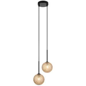 Telbix Gaston Black 2 Light Pendant Light Amber Tear by Telbix, a Pendant Lighting for sale on Style Sourcebook