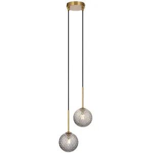 Telbix Gaston Antique Gold 2 Light Pendant Light Smoke Tear by Telbix, a Pendant Lighting for sale on Style Sourcebook