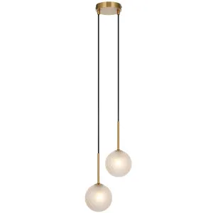 Telbix Gaston Antique Gold 2 Light Pendant Light Frost Tear by Telbix, a Pendant Lighting for sale on Style Sourcebook