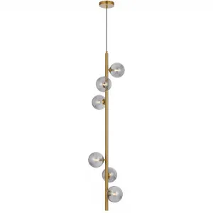 Telbix Antique Gold Elson 6 Light Pendant Light Smoke by Telbix, a Pendant Lighting for sale on Style Sourcebook