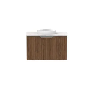 Mosman Mini Vanity With Basin 600mm 1 Door, Florentine Walnut & Grey Travertine | Made From MDF In Brown By Raymor by Raymor, a Vanities for sale on Style Sourcebook