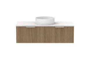 Mosman Vanity With Centre Basin 1200mm 2 Draw, Prime Oak & Grey Travertine | Made From MDF In light Brown By Raymor by Raymor, a Vanities for sale on Style Sourcebook