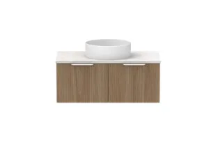 Mosman Vanity With Basin 900mm 2 Draw, Prime Oak & Grey Travertine | Made From MDF In light Brown By Raymor by Raymor, a Vanities for sale on Style Sourcebook