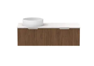 Mosman Vanity With Left Hand Basin 1200mm 2 Draw, Florentine Walnut & Grey Travertine | Made From MDF In Brown By Raymor by Raymor, a Vanities for sale on Style Sourcebook