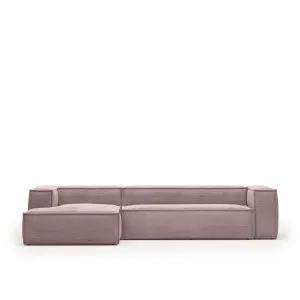 Blok 4 seater sofa with left side chaise longue in pink wide seam corduroy, 330 cm by Kave Home, a Sofas for sale on Style Sourcebook