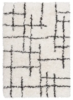 Binx Cream & Black Tribal Shag Rug by Miss Amara, a Shag Rugs for sale on Style Sourcebook