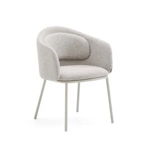 Minda chair in thick beige chenille and steel legs in a beige finish, FSC Mix Credit by Kave Home, a Dining Chairs for sale on Style Sourcebook