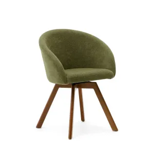 Marvin green chenille swivel chair with solid beech wood legs with a walnut finish FSC 100% by Kave Home, a Dining Chairs for sale on Style Sourcebook