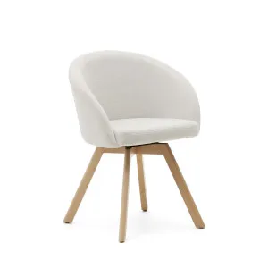 Marvin beige chenille swivel chair with solid beech wood legs in a natural finish FSC 100% by Kave Home, a Dining Chairs for sale on Style Sourcebook