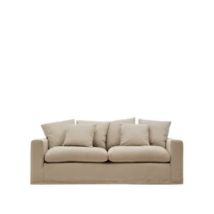 Nora 3-seater sofa with taupe linen and cotton cushions 240 cm by Kave Home, a Sofas for sale on Style Sourcebook