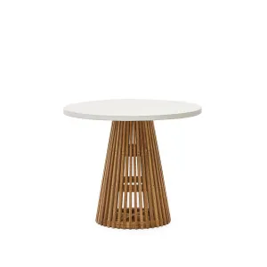 Alcaufar round outdoor table made of solid teak wood and white cement Ø 90 cm by Kave Home, a Tables for sale on Style Sourcebook