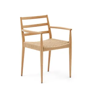 Analy chair with armrests in solid oak wood in a natural finish and rope cord seat FSC 100% by Kave Home, a Dining Chairs for sale on Style Sourcebook