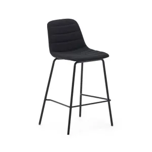 Zunilda stool in black chenille and steel finished with matt black height 65 cm FSC 100% by Kave Home, a Bar Stools for sale on Style Sourcebook