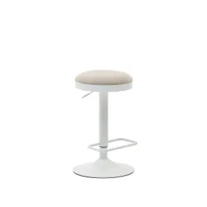 Zaib stool in beige chenille and matt white steel height 63-84 cm FSC 100% by Kave Home, a Bar Stools for sale on Style Sourcebook