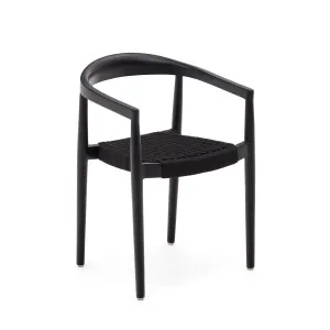 Ydalia stackable outdoor chair in solid teak wood with black finish and black rope by Kave Home, a Outdoor Chairs for sale on Style Sourcebook