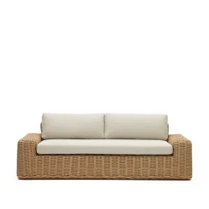 Portlligat 3 seater faux rattan outdoor sofa in a natural finish by Kave Home, a Outdoor Sofas for sale on Style Sourcebook