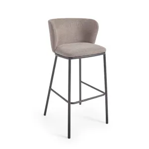 Ciselia stool in light brown chenille and black steel legs 75 cm FSC Mix Credit by Kave Home, a Bar Stools for sale on Style Sourcebook