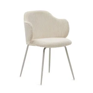 Yunia chair in beige wide seam corduroy with steel legs in a powder coated beige finish by Kave Home, a Dining Chairs for sale on Style Sourcebook