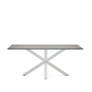 Argo table in Iron Moss porcelain and steel legs with white finish, 180 x 100 cm by Kave Home, a Dining Tables for sale on Style Sourcebook