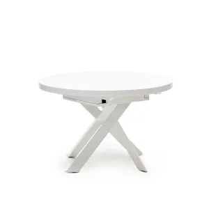 Vashti extendable round table in glass and MDF with steel legs in white, Ø 120(160)x120cm by Kave Home, a Dining Tables for sale on Style Sourcebook