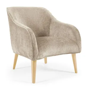 Bobly armchair in beige chenille with wooden legs with natural finish by Kave Home, a Chairs for sale on Style Sourcebook