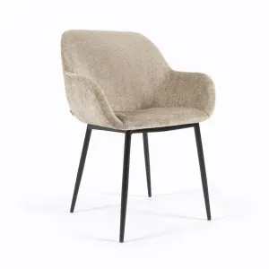 Konna chair in beige chenille with steel legs and painted black finish by Kave Home, a Dining Chairs for sale on Style Sourcebook