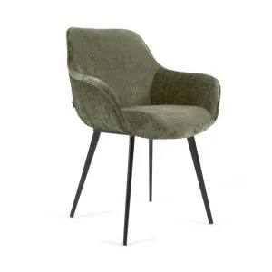 Amira chair in dark green chenille with steel legs with black finish FSC 100% by Kave Home, a Dining Chairs for sale on Style Sourcebook